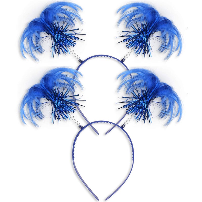 Sunshane 2 Pack Blue Ponytail Headband Feathers Head Bopper Party Accessory for Costume Party School Festivals - Image 1